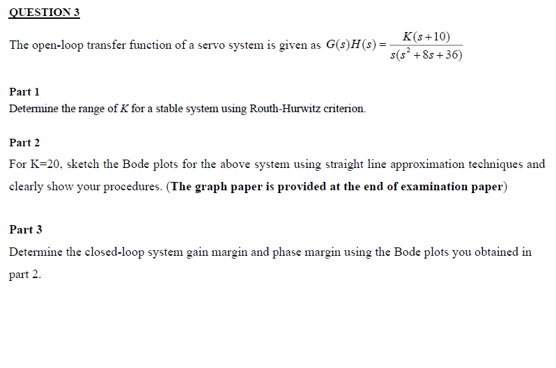 Solved QUESTION 3 K(5+10) The open-loop transfer function of | Chegg.com