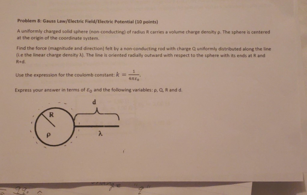 Solved Problem 8: Gauss Law/Electric Field/Electric | Chegg.com
