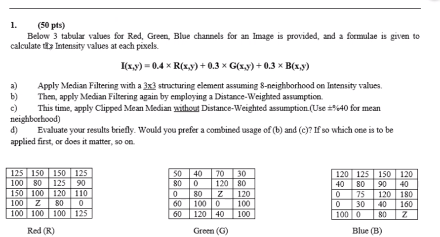 1. (50 pts) Below 3 tabular values for Red, Green, | Chegg.com