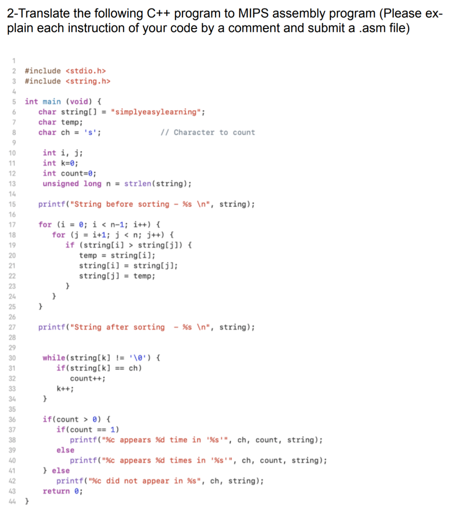 Solved 2-translate The Following C++ Program To Mips 