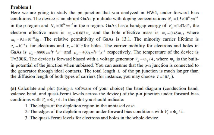 Solved Problem 1 Here we are going to study the pn junction | Chegg.com