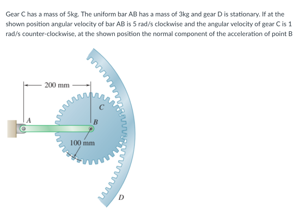 Solved Gear C Has A Mass Of Kg The Uniform Bar Ab Has A Chegg Com