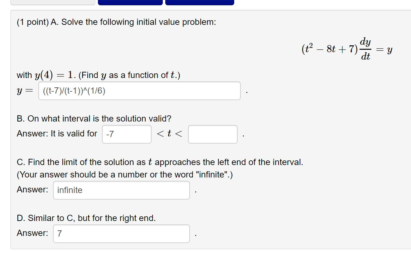 Solved (1 point) A. Solve the following initial value | Chegg.com