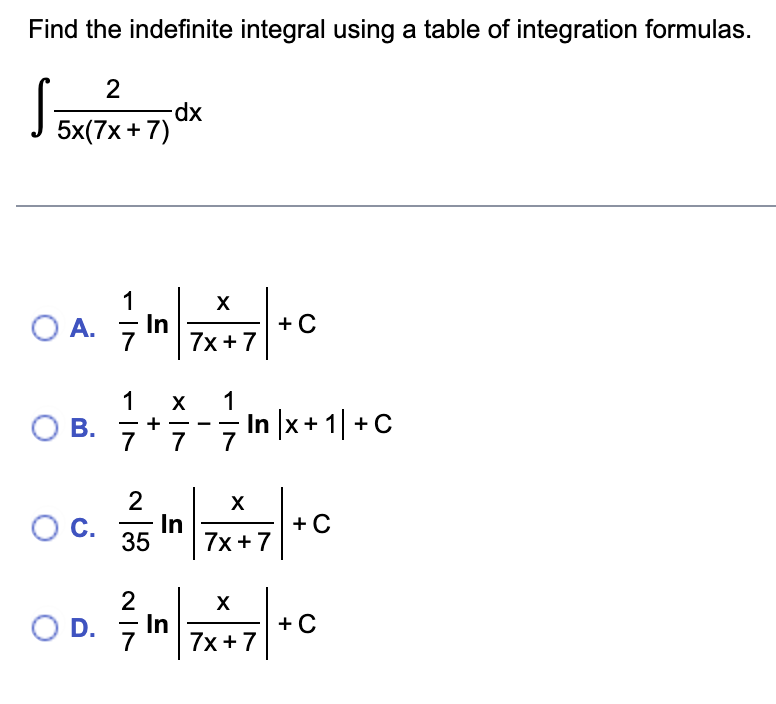 Solved Find the indefinite integral using a table of | Chegg.com