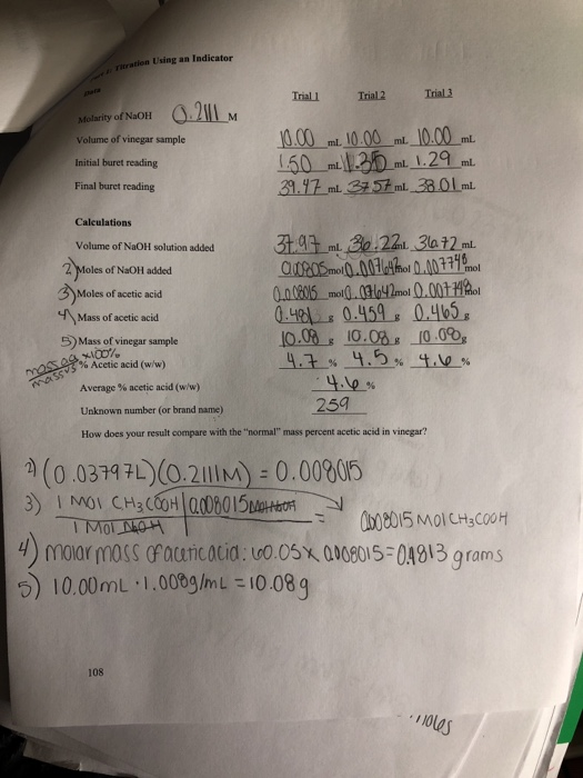 Solved PostLaboratory Questions AcidBase Titrations Name
