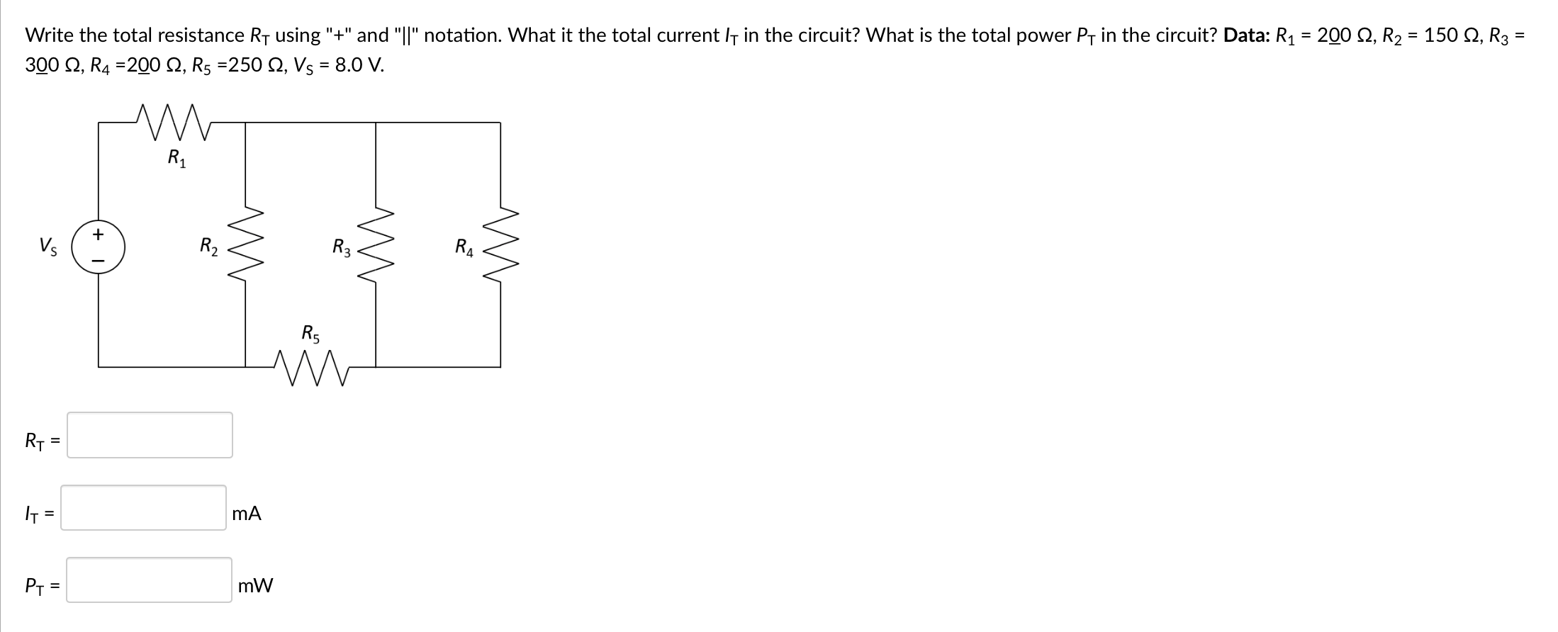 Solved = = Write the total resistance Rt using 