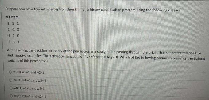 Solved Suppose you have trained a perceptron algorithin on a | Chegg.com