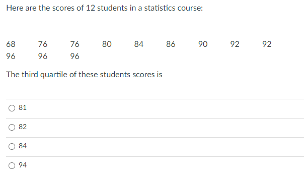 Solved Here are the scores of 12 students in a statistics | Chegg.com