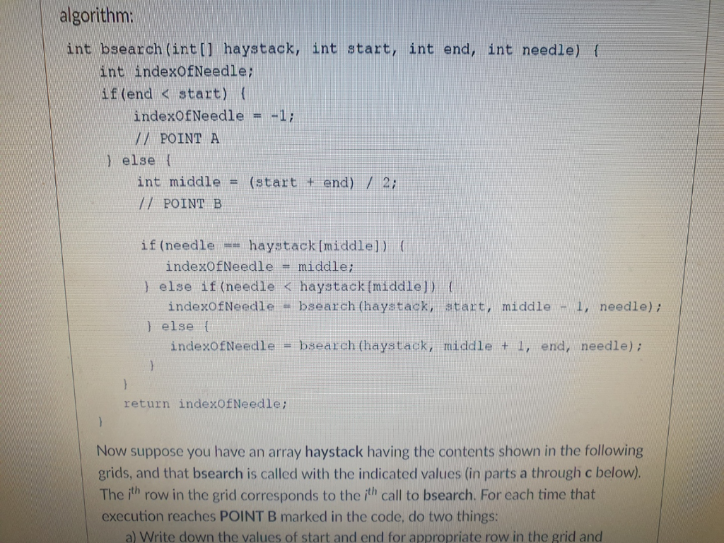 Solved algorithm: int bsearch(int() haystack, int start, int | Chegg.com