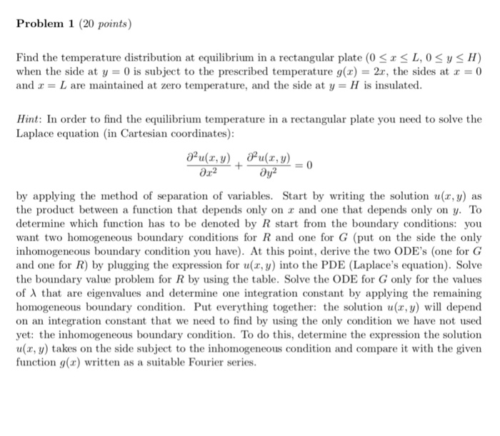 Solved Problem 1 (20 points) Find the temperature | Chegg.com
