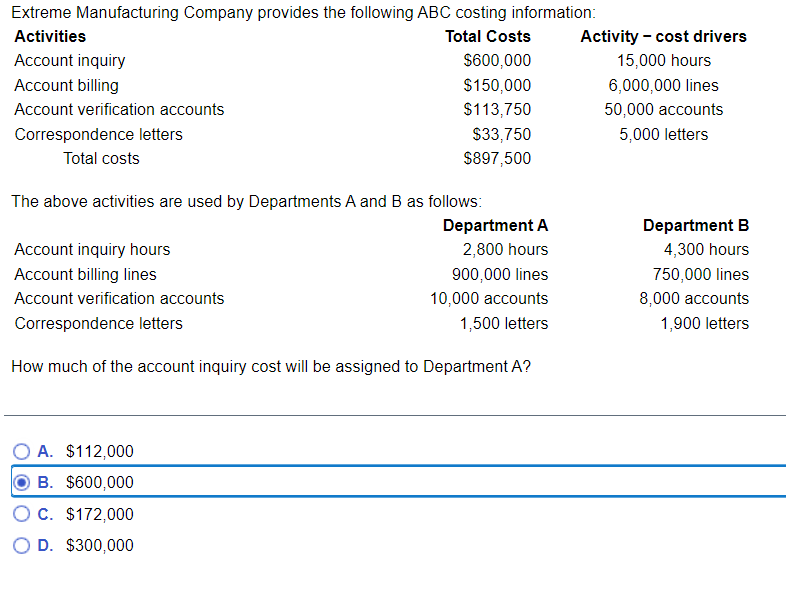 Solved Extreme Manufacturing Company Provides The Following | Chegg.com