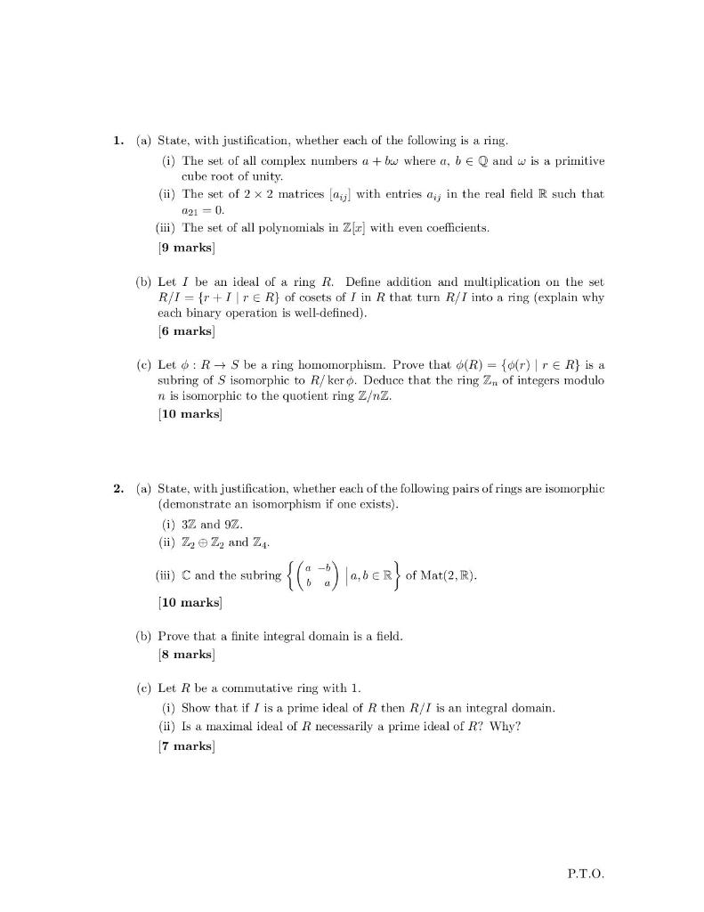 Solved 1. (a) State, with justification, whether each of the | Chegg.com