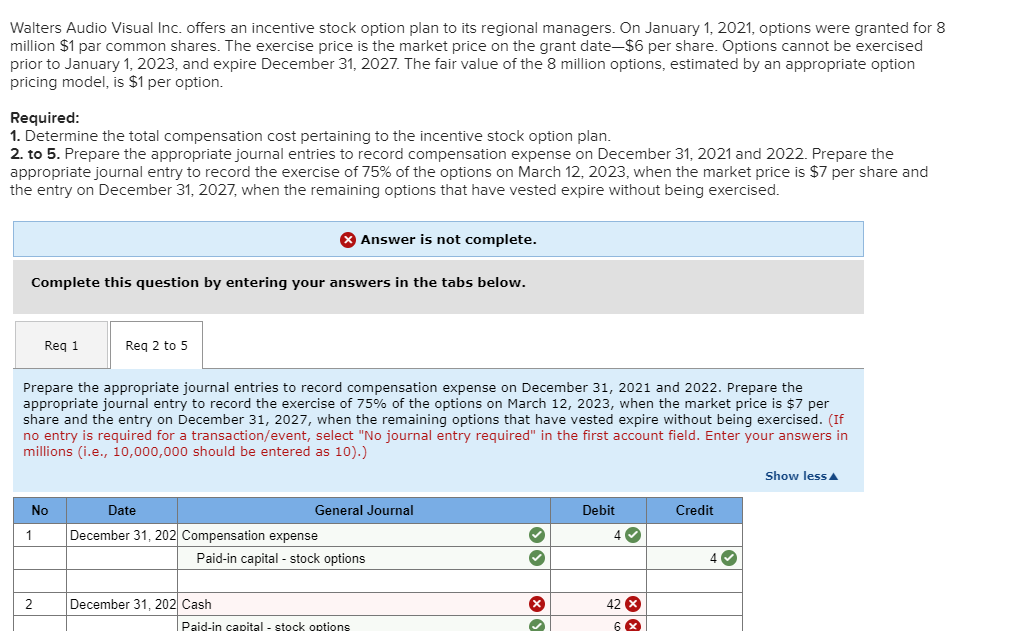 Solved Walters Audio Visual Inc offers an incentive stock Chegg com