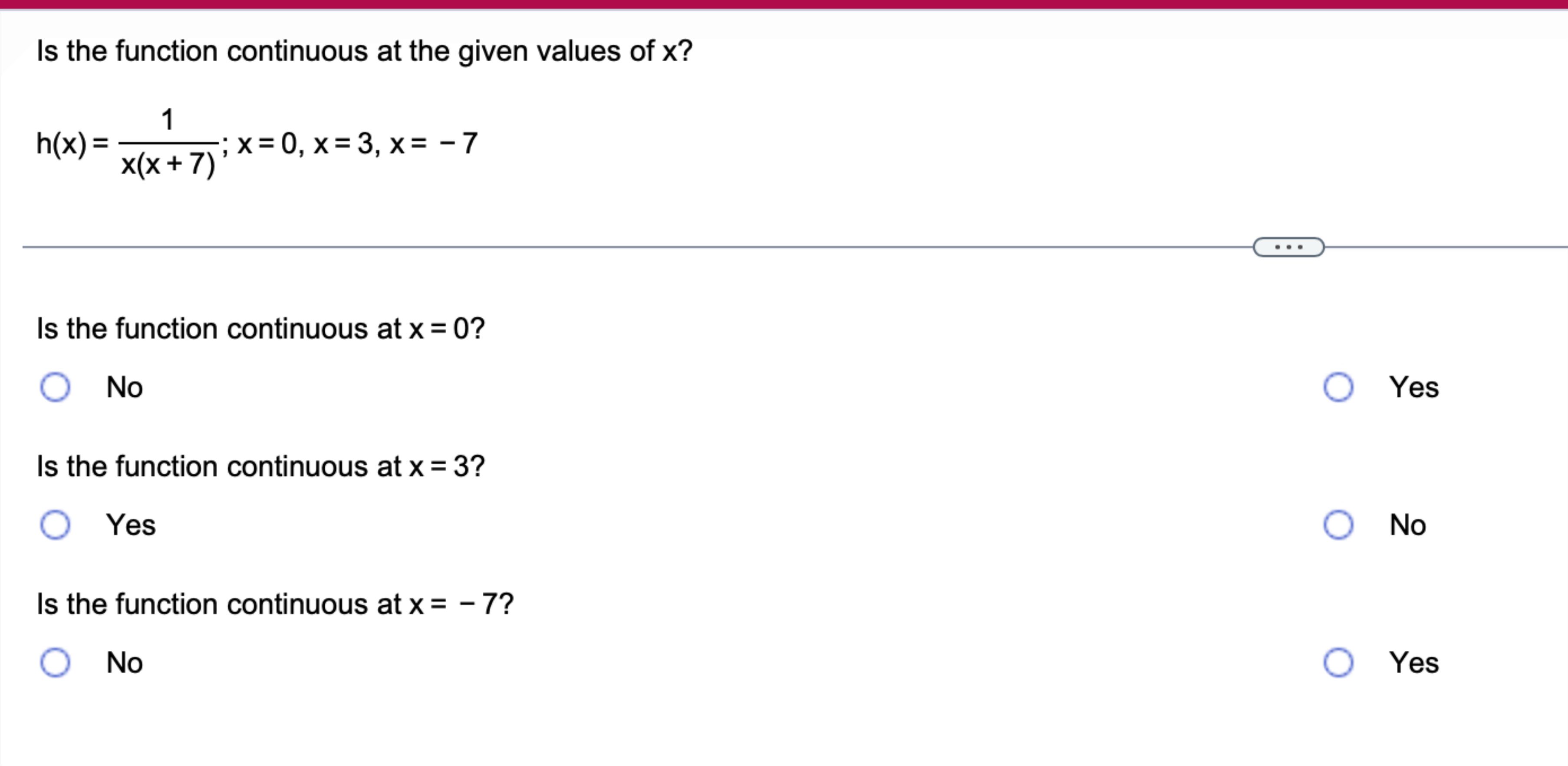 Solved Is the function continuous at the given values of | Chegg.com