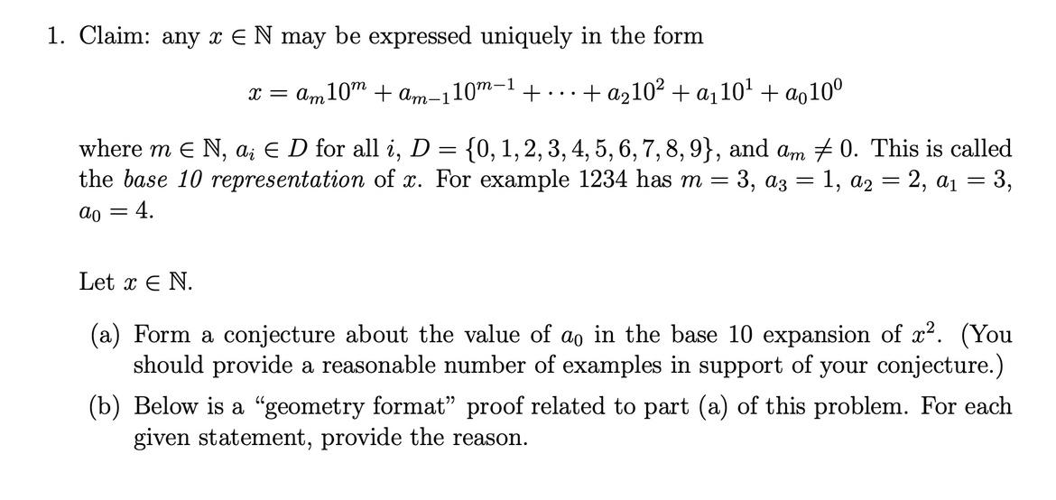Solved Statements 1. The unique base 10 representation of x | Chegg.com