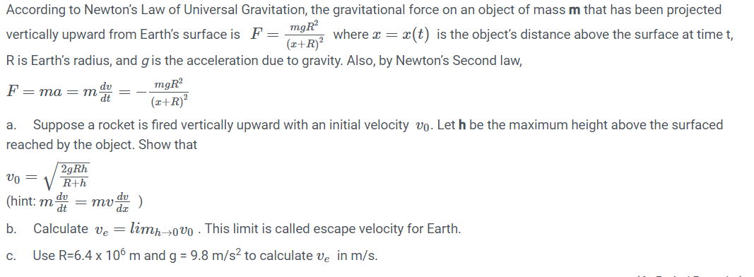 Solved Du Dt According To Newton S Law Of Universal Gravi Chegg Com