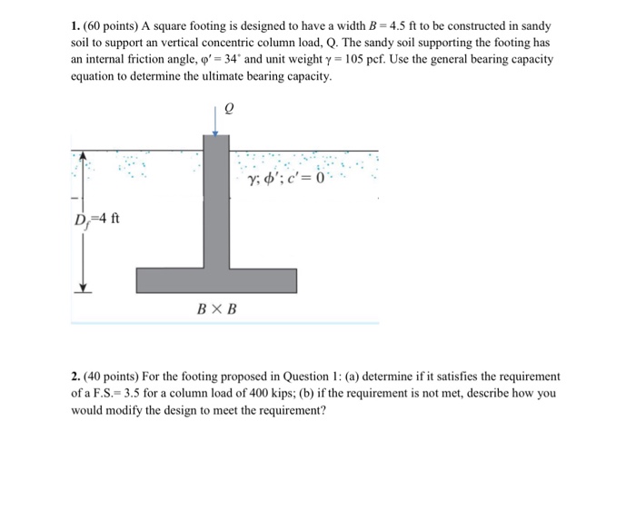 Solved A Square Footing Is Designed To Have A Width B = 4.5 