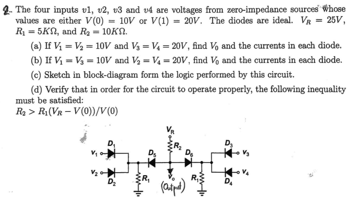 Solved 2. The Four Inputs V1,v2,v3 And V4 Are Voltages From | Chegg.com