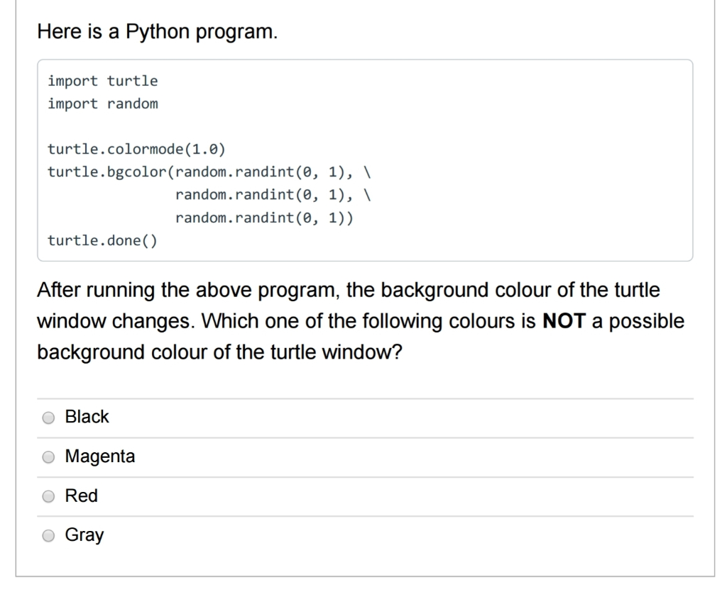 Solved Here Is A Python Program. Import Turtle Import Random | Chegg.com