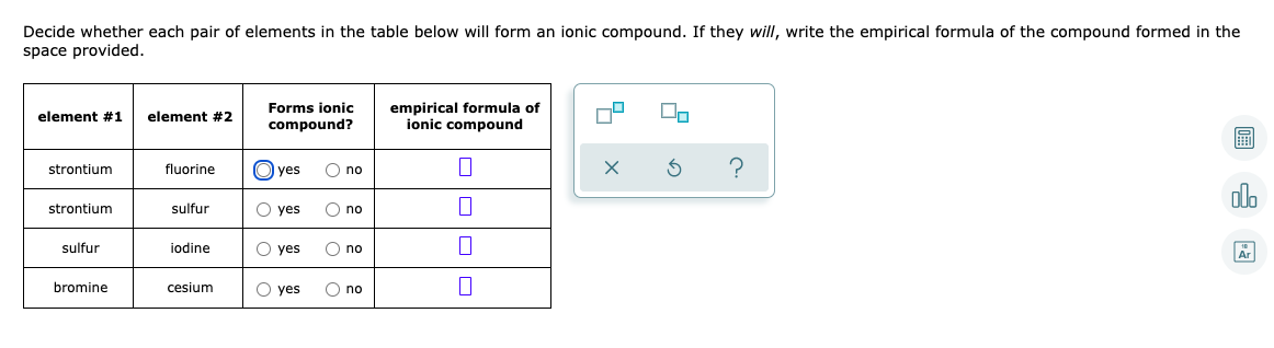 Solved Decide whether each pair of elements in the table | Chegg.com