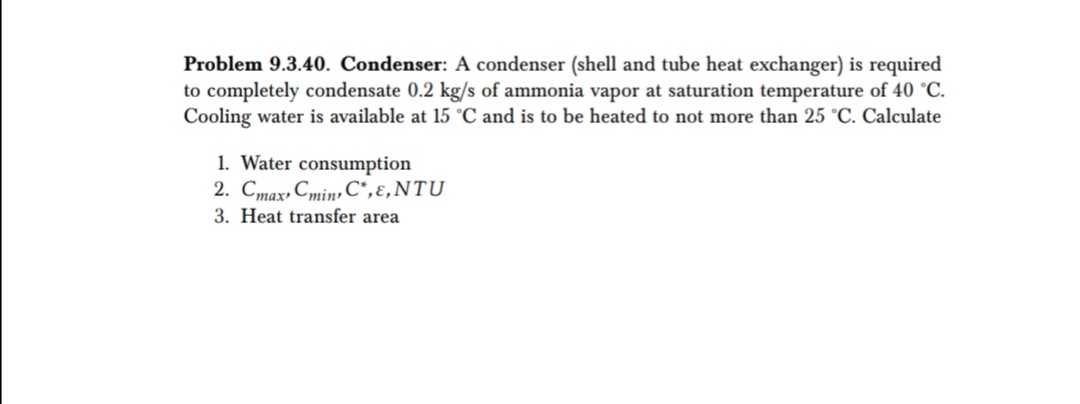 Solved Problem 9.3.40. Condenser: A condenser (shell and | Chegg.com