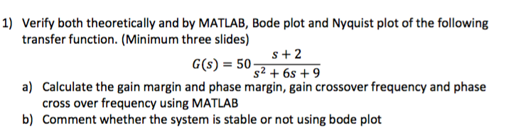 Solved 1) Verify both theoretically and by MATLAB, Bode plot | Chegg.com