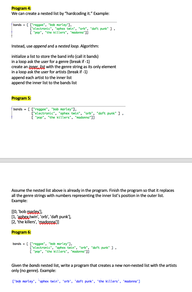 Solved Program 4 We Can Create A Nested List By Hardcoding Chegg Com