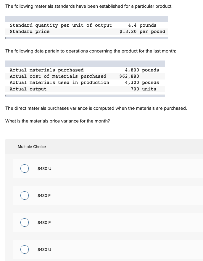 Solved The following materials standards have been
