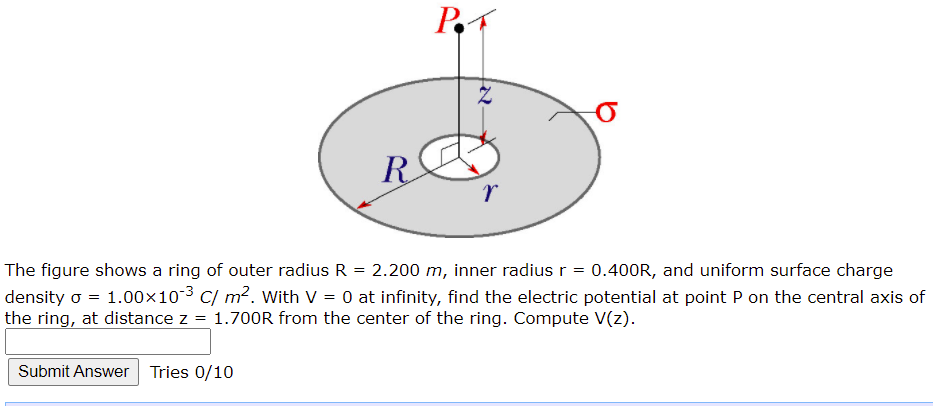 Solved P. R r The figure shows a ring of outer radius R = | Chegg.com
