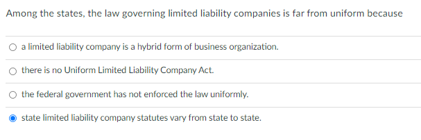 Solved Among The States, The Law Governing Limited Liability | Chegg.com