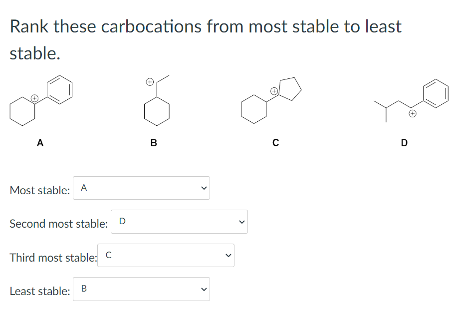 Solved Rank these carbocations from most stable to least | Chegg.com