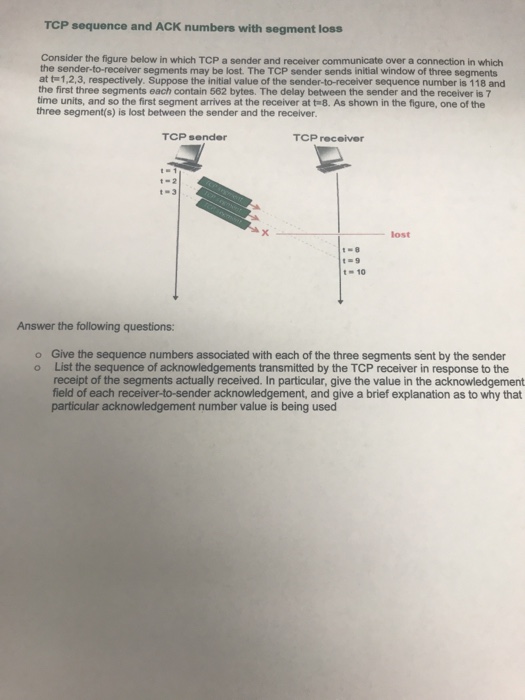 Solved TCP sequence and ACK numbers with segment loss | Chegg.com