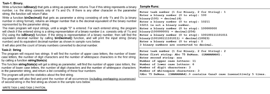 Solved Task-1: Binary Write a function isBinary() that gets | Chegg.com