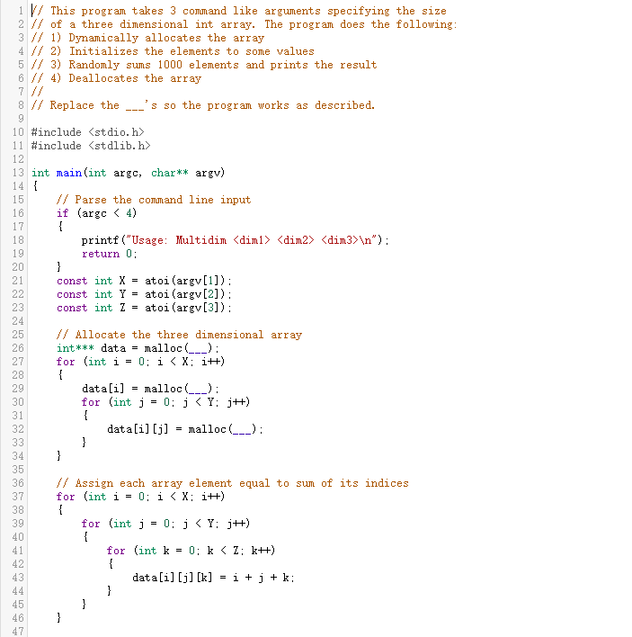 Solved 1 \/ This program takes 3 command like arguments | Chegg.com