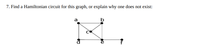 Solved 7. Find a Hamiltonian circuit for this graph, or | Chegg.com