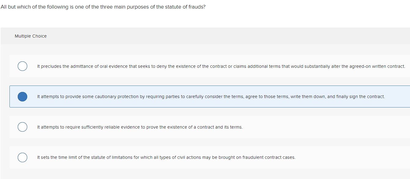 Solved The land provision of the statute of frauds includes