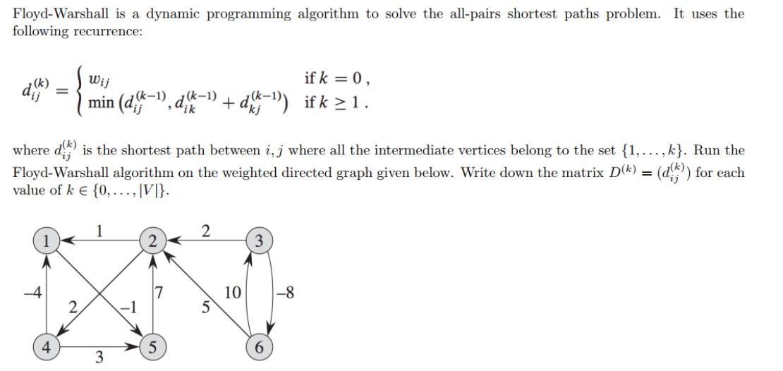 Solved Floyd Warshall Is A Dynamic Programming Algorithm To Chegg Com