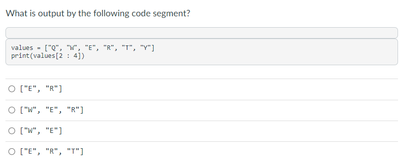 Solved What is output by the following code segment? values | Chegg.com