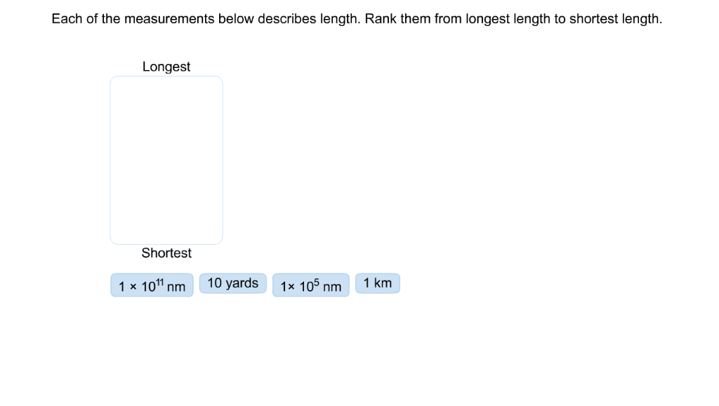 Longest Length Solved Each of the measurements below describes length. Rank | Chegg.com