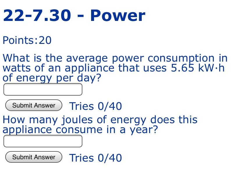 Solved 22-7.30 - Power Points:20 What is the average power | Chegg.com