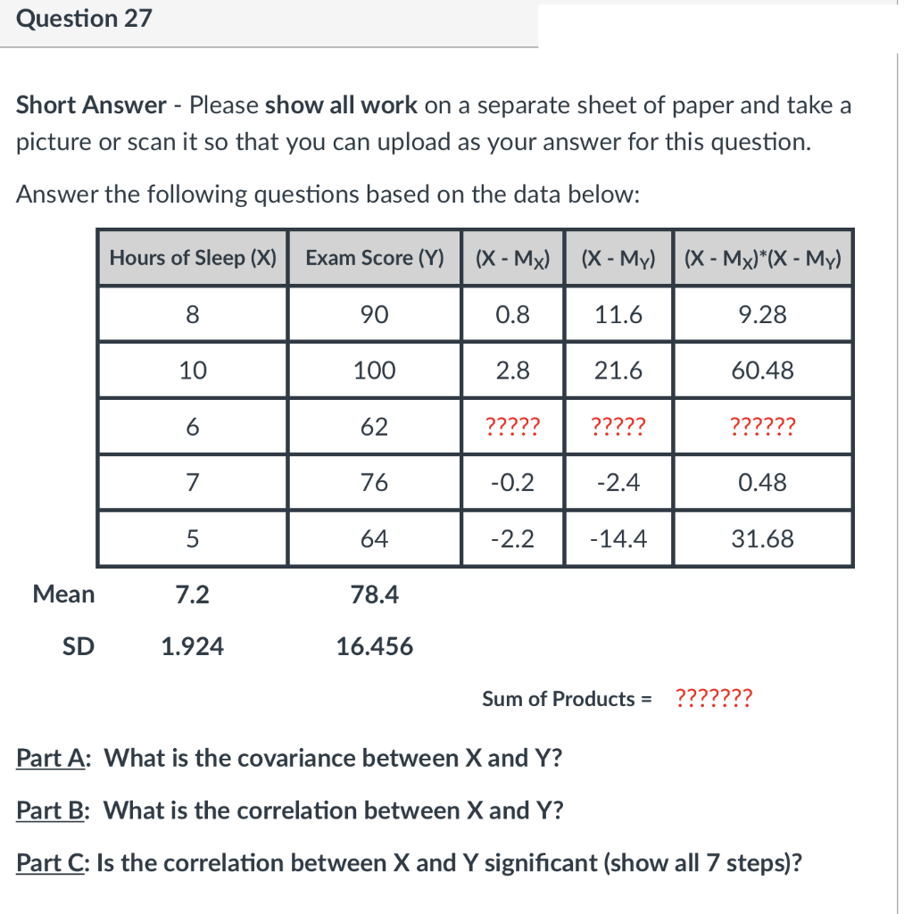 Solved Question 26 Short Answer - Please show all work on a | Chegg.com