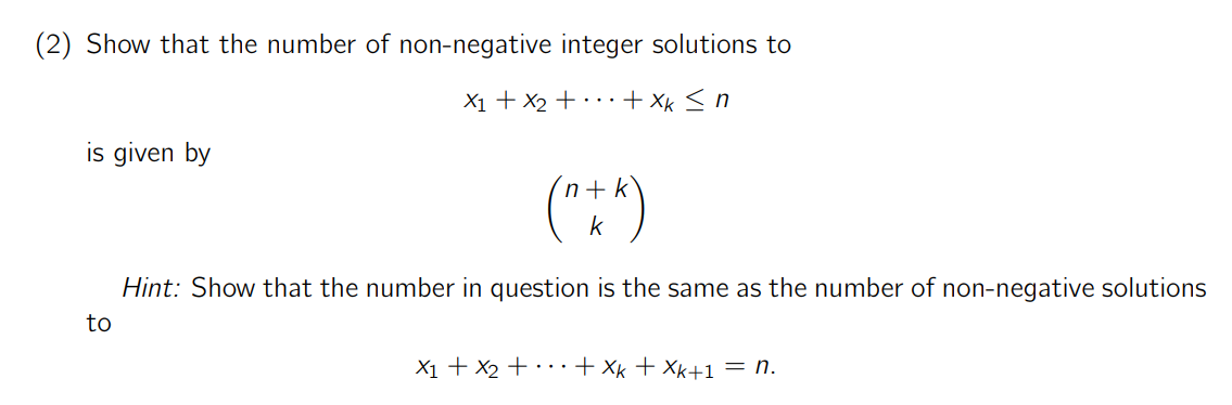 Solved (2) Show that the number of non-negative integer | Chegg.com