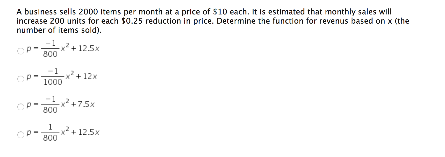 Solved A business sells 2000 items per month at a price of | Chegg.com