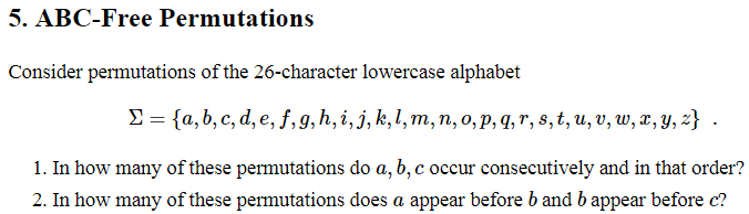 Solved 5 Abc Free Permutations Consider Permutations 26 Character Lowercase Alphabet B C D E F G Q