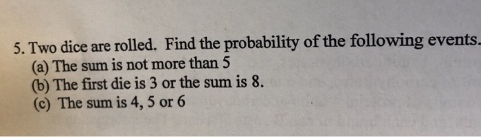 Solved 5. Two dice are rolled. Find the probability of the | Chegg.com