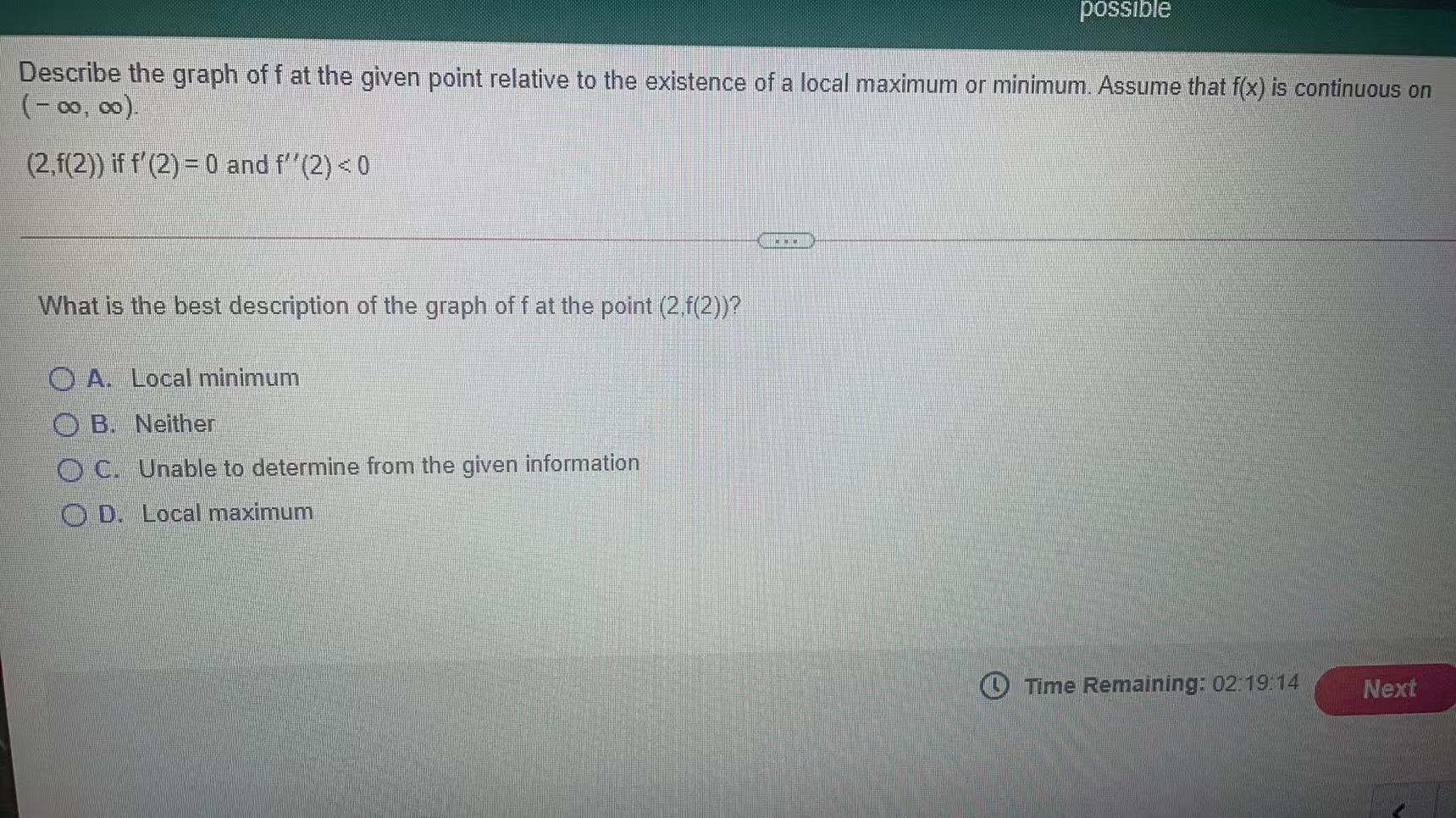 Solved possible Describe the graph off at the given point | Chegg.com