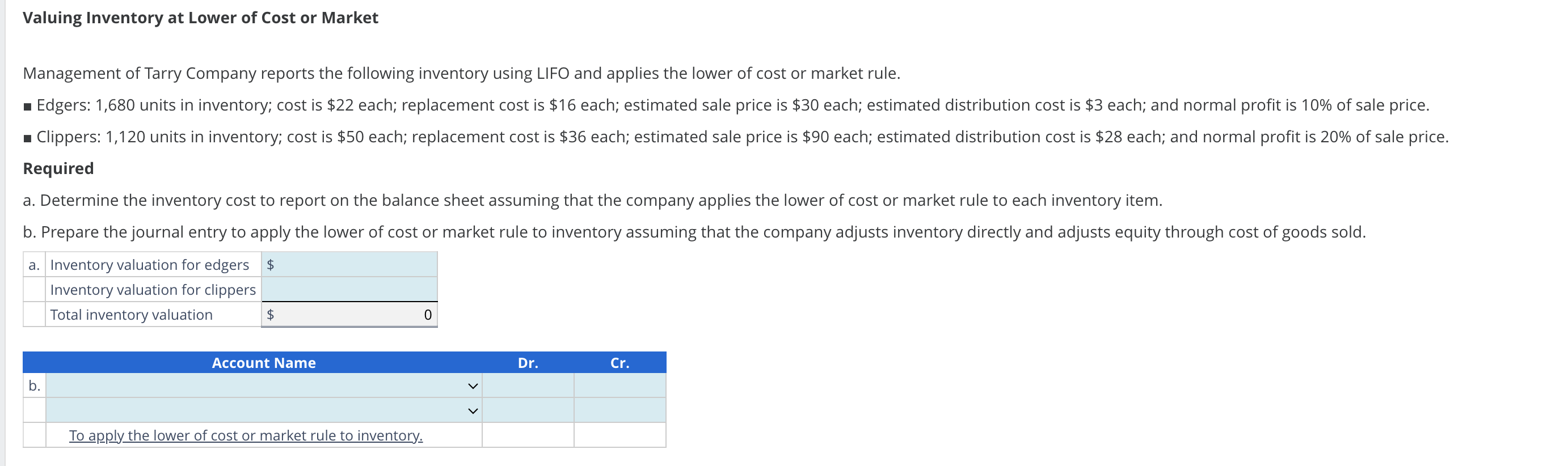 Solved Valuing Inventory At Lower Of Cost Or Market | Chegg.com