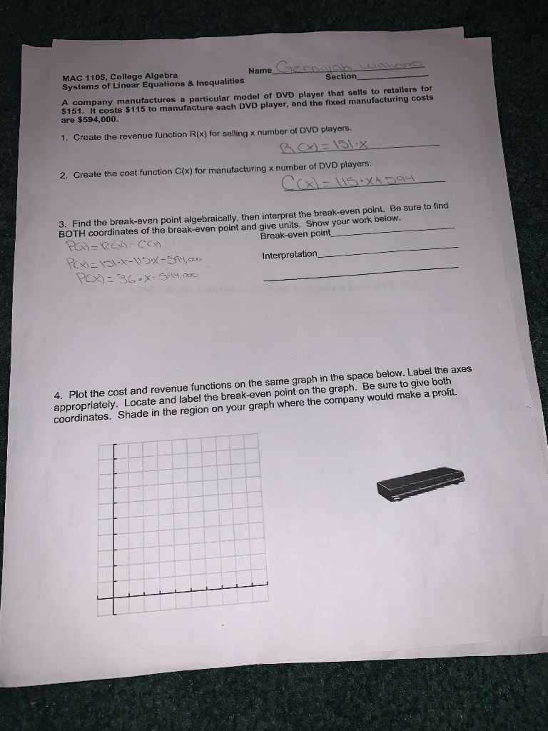 Solved MAC 1105, College Algebra Name Gernivah Williams | Chegg.com