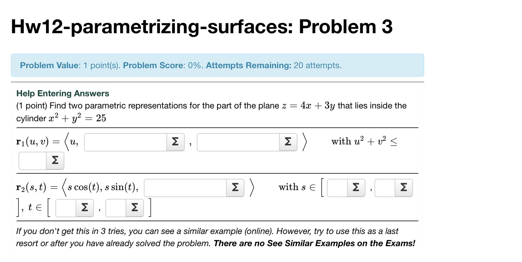 Solved Hw12parametrizingsurfaces Problem 3 Problem Value