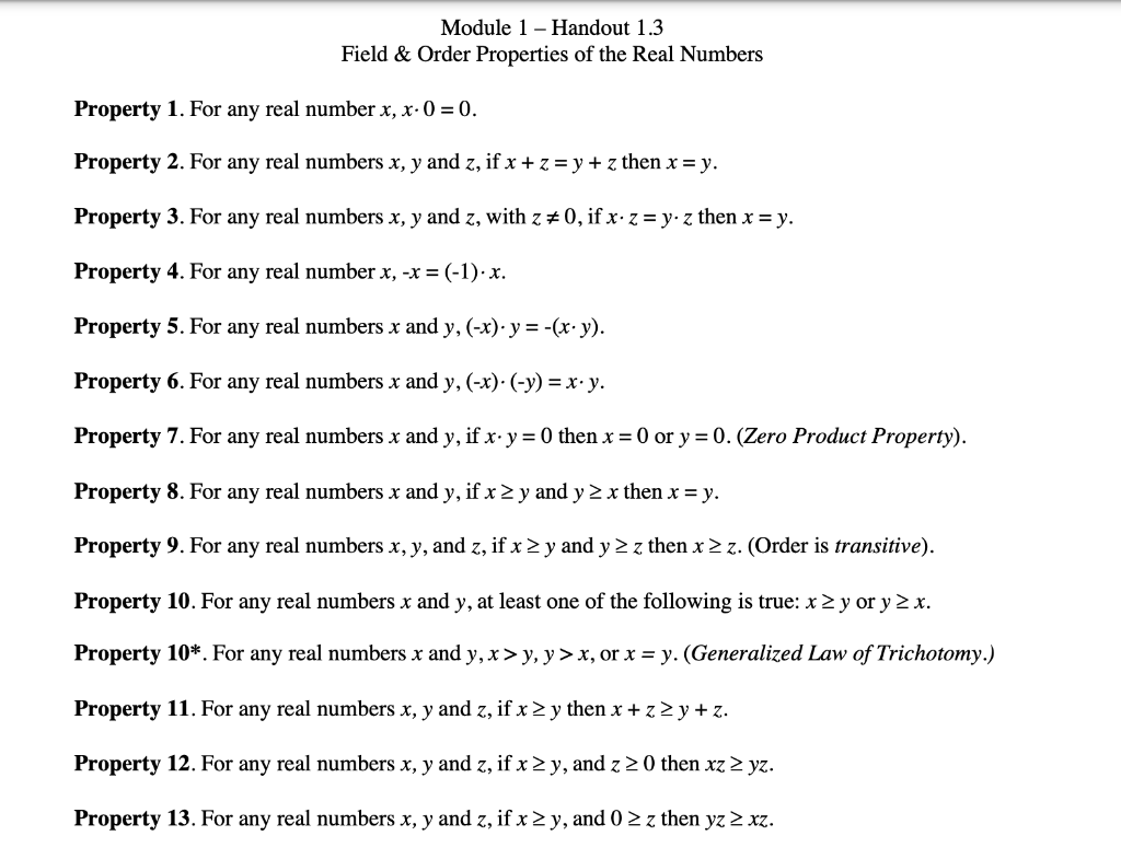 Solved Field & Order Axioms of the Real Numbers (A.k.a.  Chegg.com For Properties Of Real Numbers Worksheet